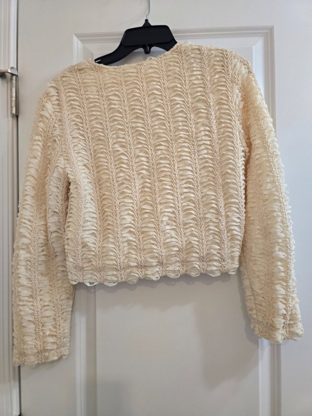 Zara Structured Knit Cardigan Jacket - Ecru - Lace & Fabric with Buttons - Picture 4 of 9